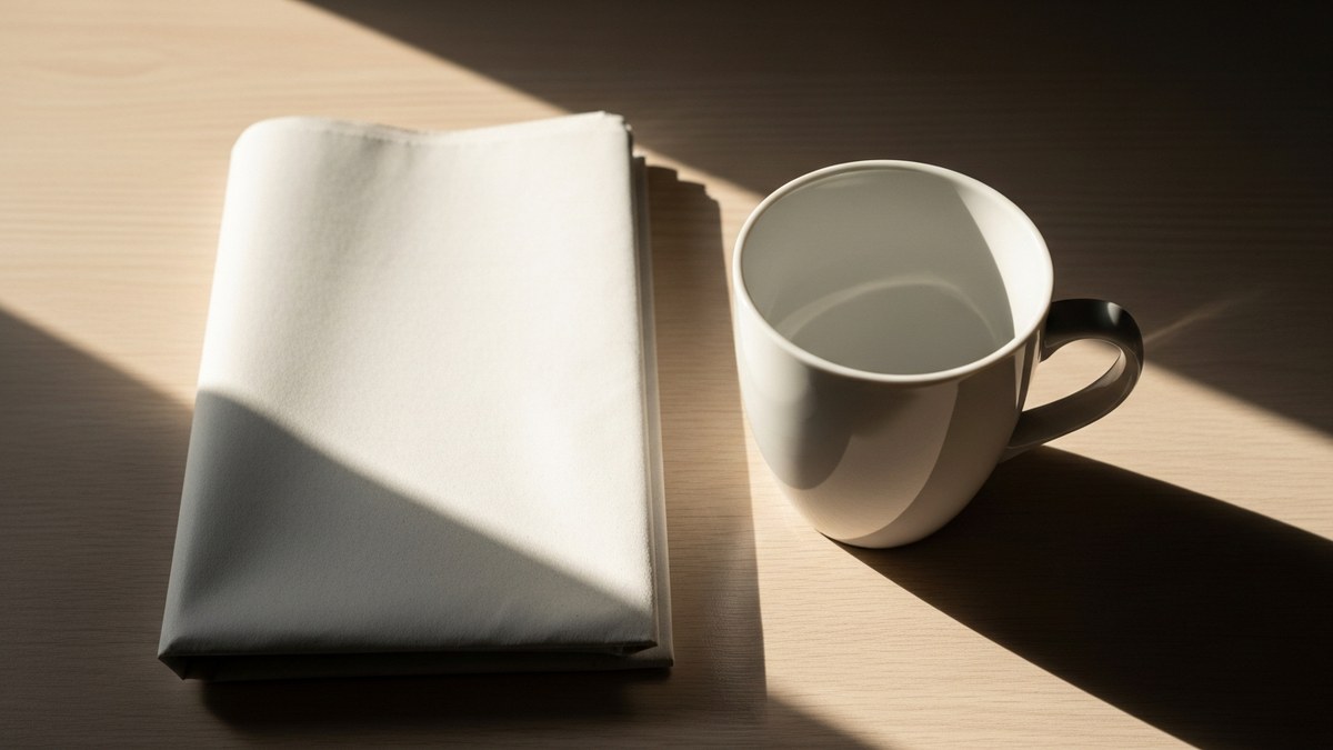 Empty white coffee mug and folded plain newspaper on a wooden desk — Australian CPI March 2026 explainer.